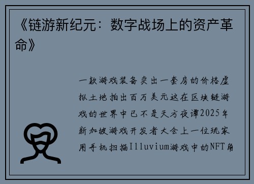 《链游新纪元：数字战场上的资产革命》